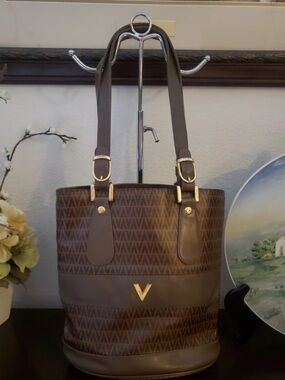 Valentino Brown Tote with Gold V Accent
